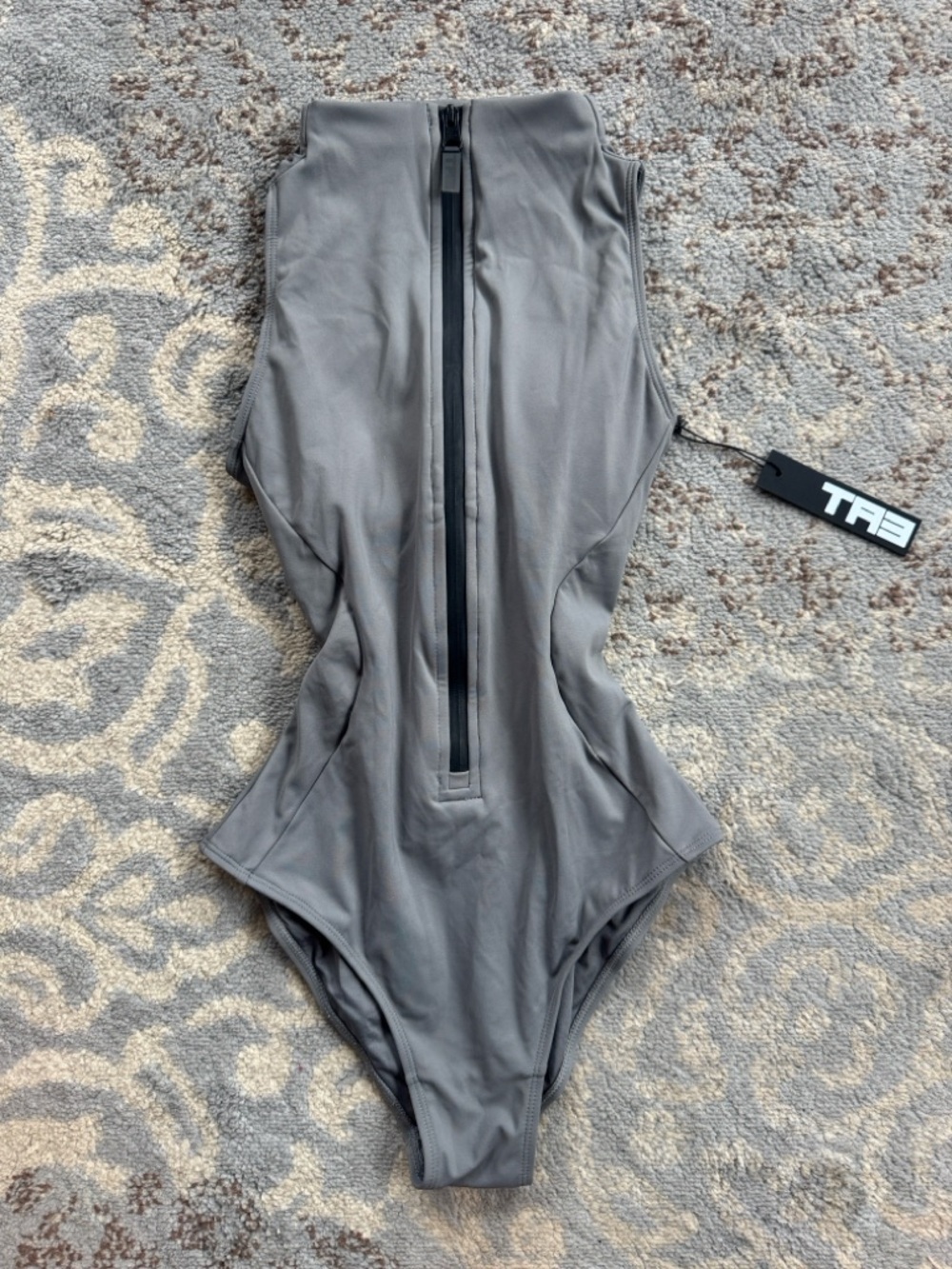 TA3 Sleeveless Surfy Snatched Waist Corset Back Swimsuit Grey XS Short